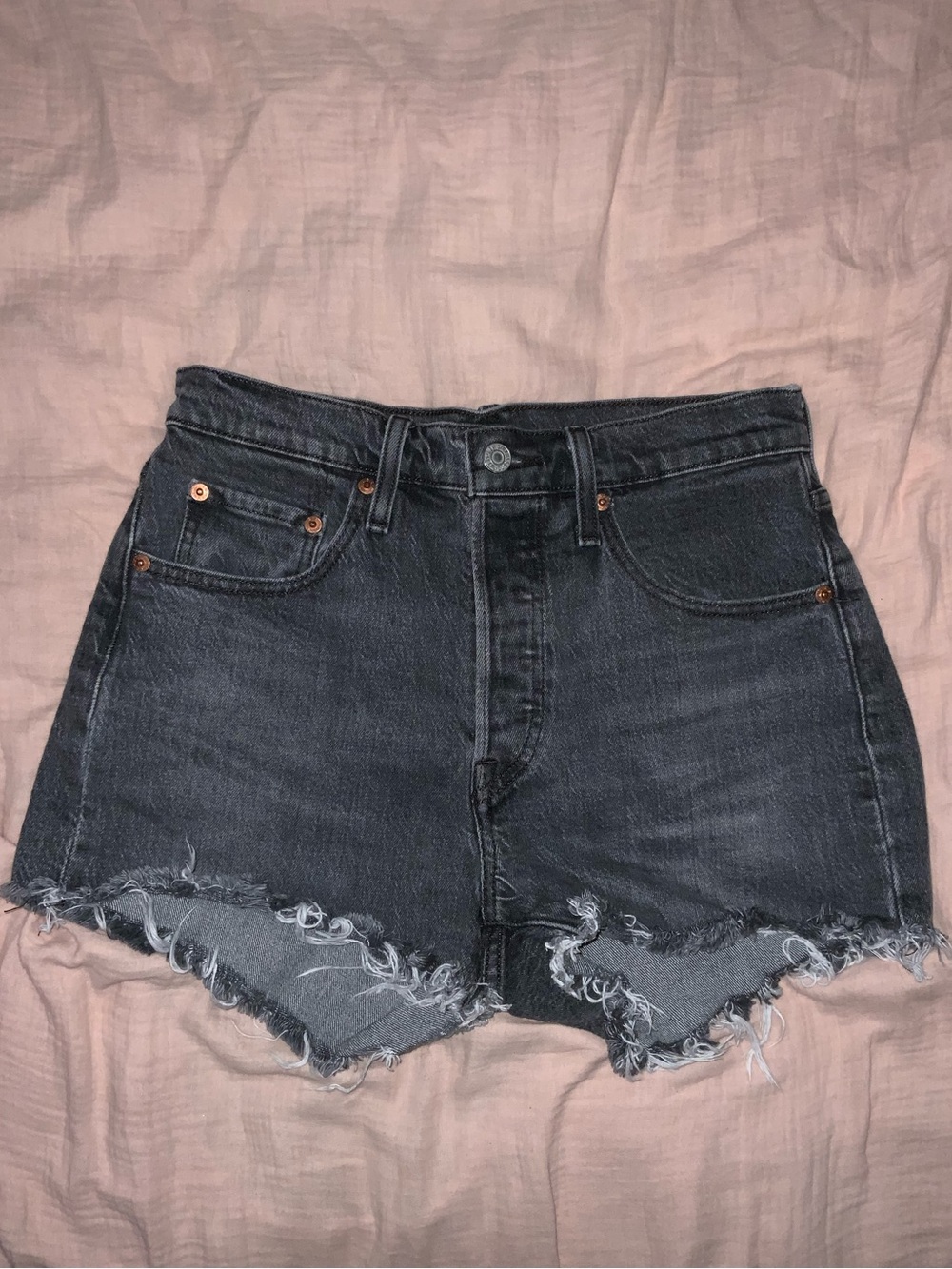 Levi's Black Distressed High-Rise Jean Shorts